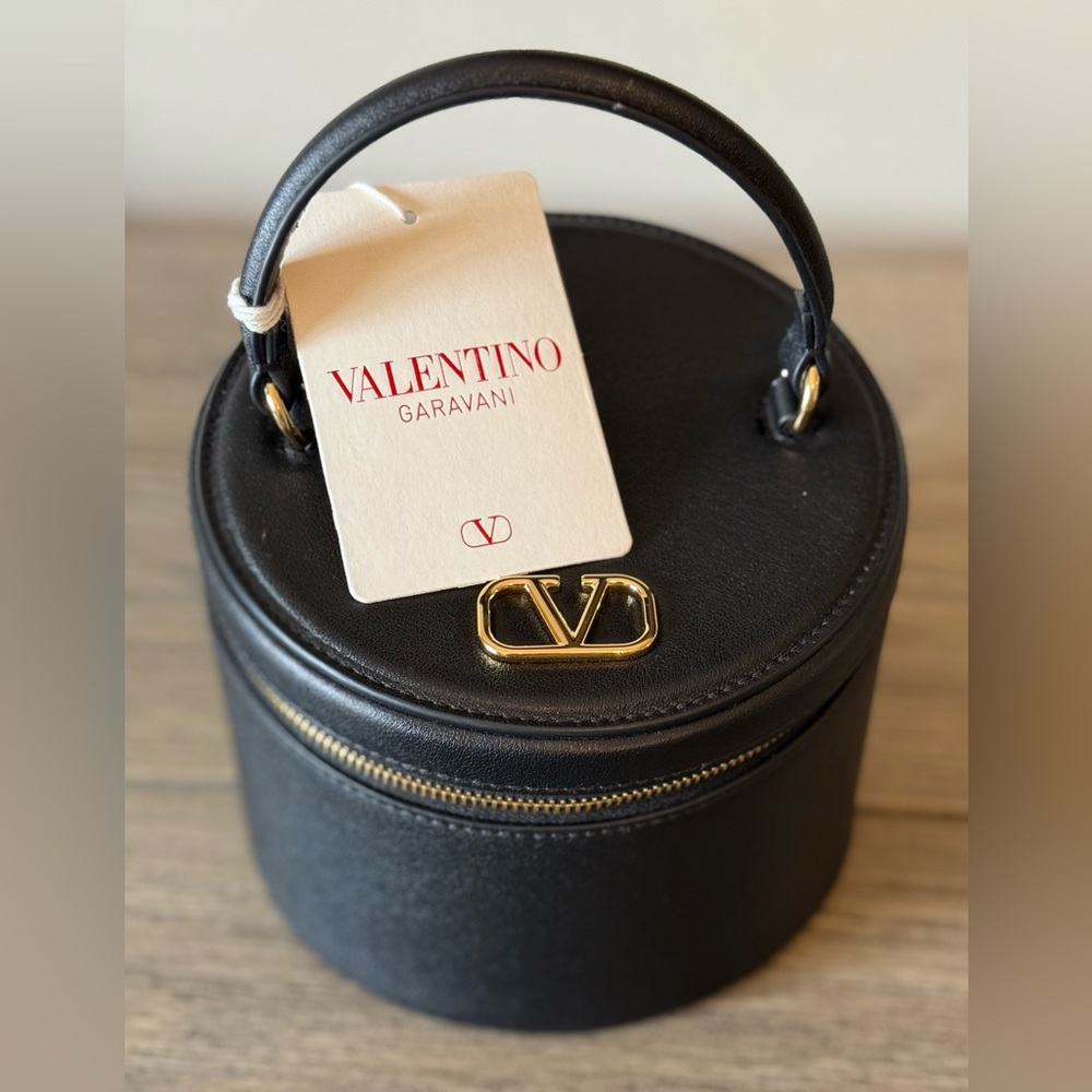 NWT Valentino Garavani Black Mini V Logo Signature Jewelry Vanity Case